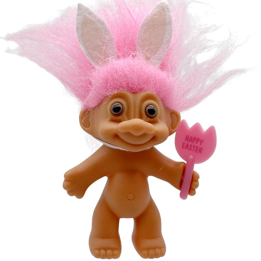 Vintage Russ Troll HAPPY EASTER Pink Hair With Bunny Ears & Tail Doll
